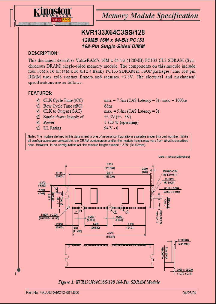 KVR133X64C3SS128_1261939.PDF Datasheet