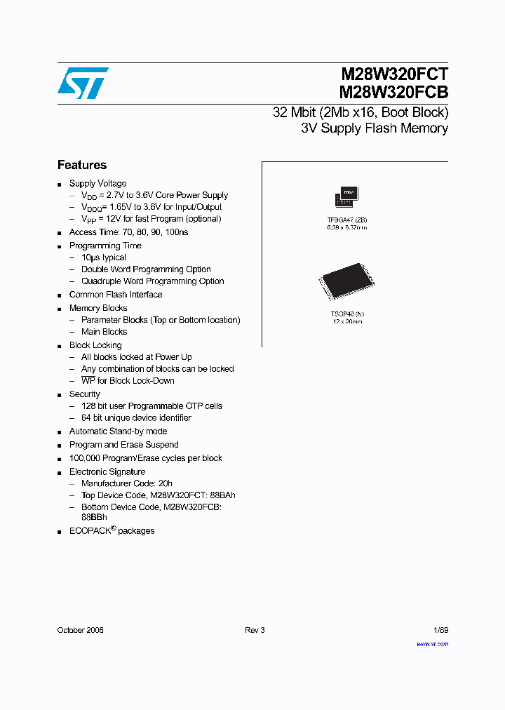 M28W320FCT90ZB6F_1269183.PDF Datasheet