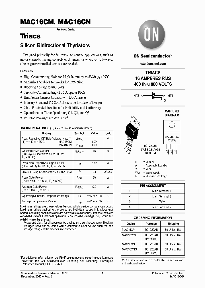 MAC16CMG_741520.PDF Datasheet
