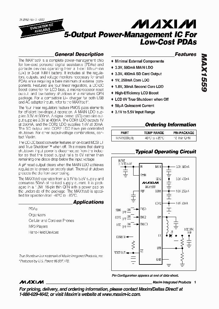 MAX1559ETE_1272425.PDF Datasheet