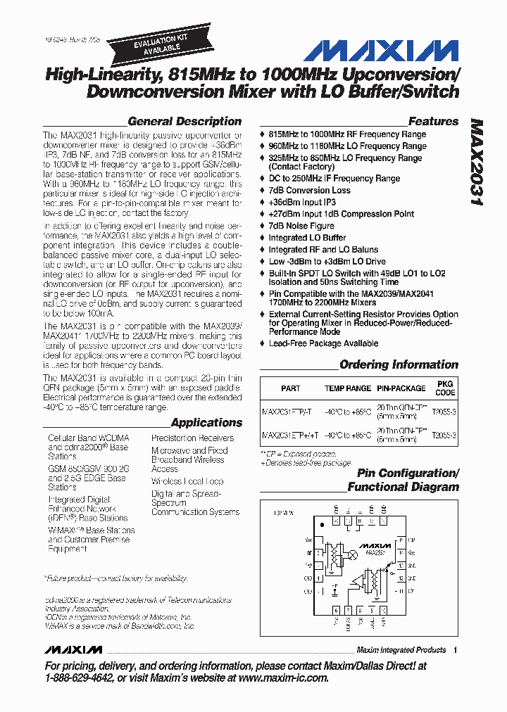 MAX2031ETP_1272705.PDF Datasheet