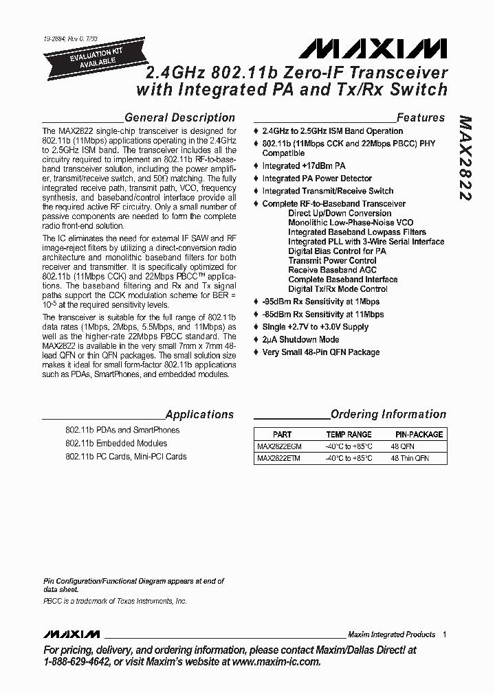 MAX2822ETM_1272888.PDF Datasheet