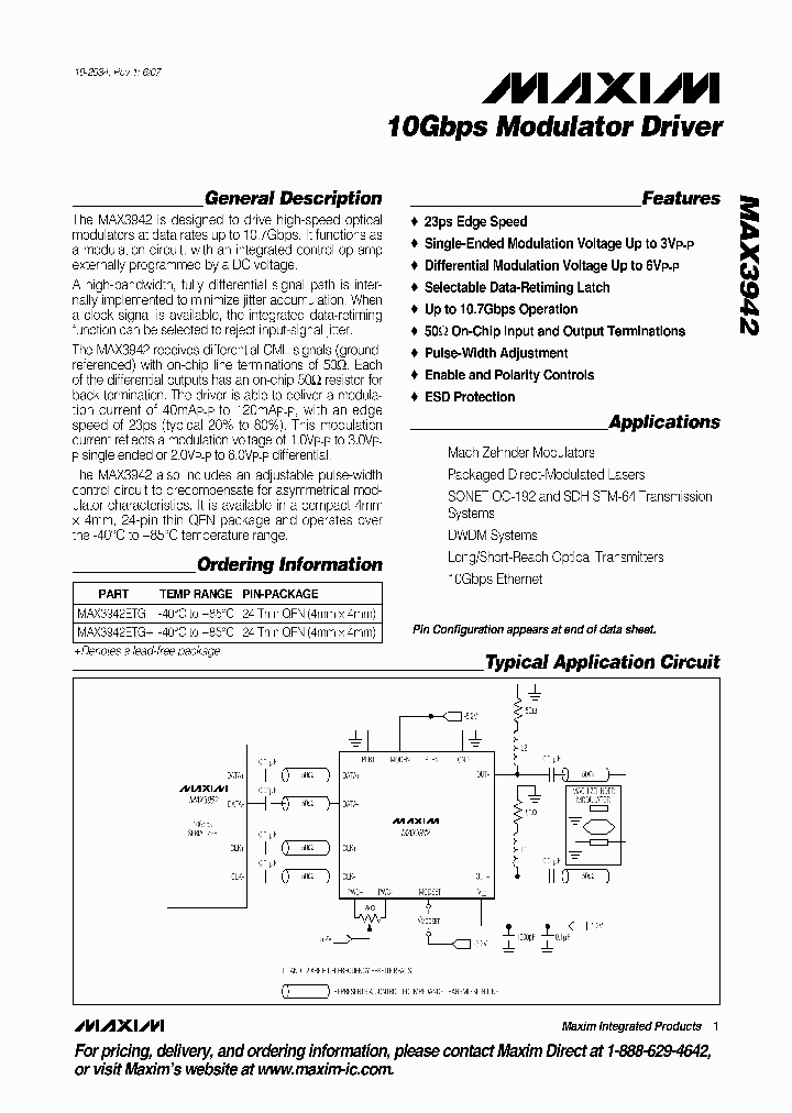 MAX3942ETG_1183565.PDF Datasheet