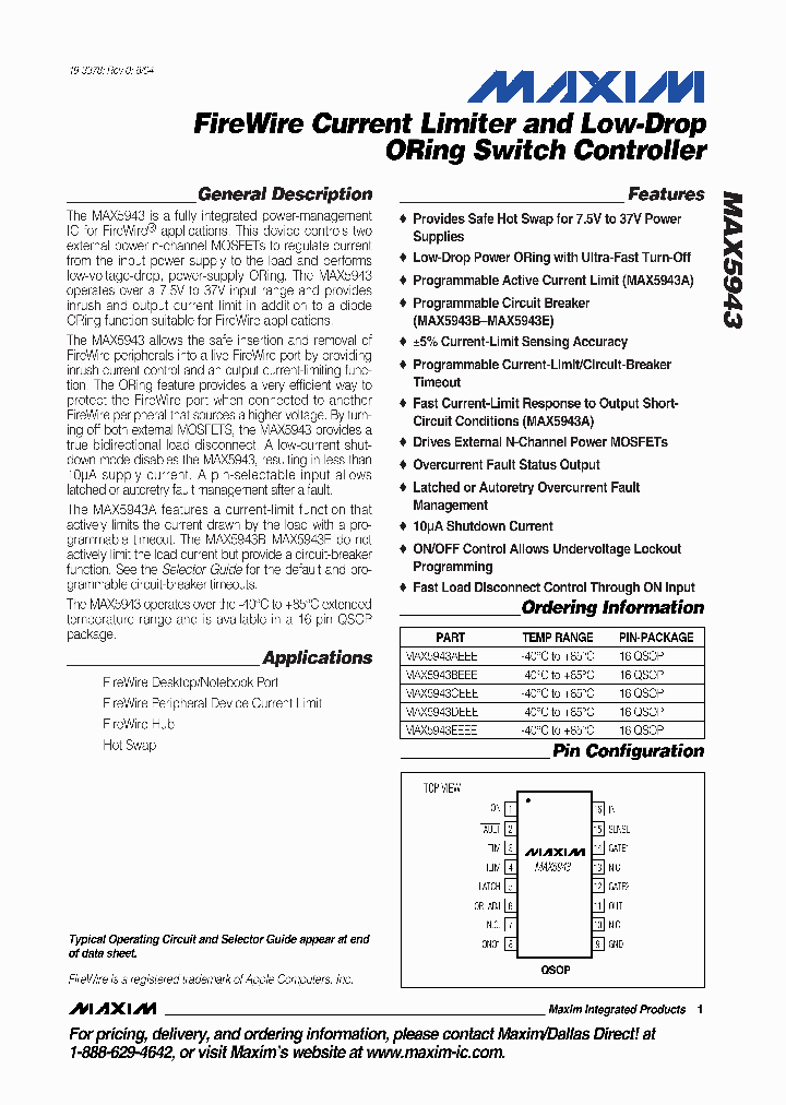 MAX5943EEEE_1273673.PDF Datasheet