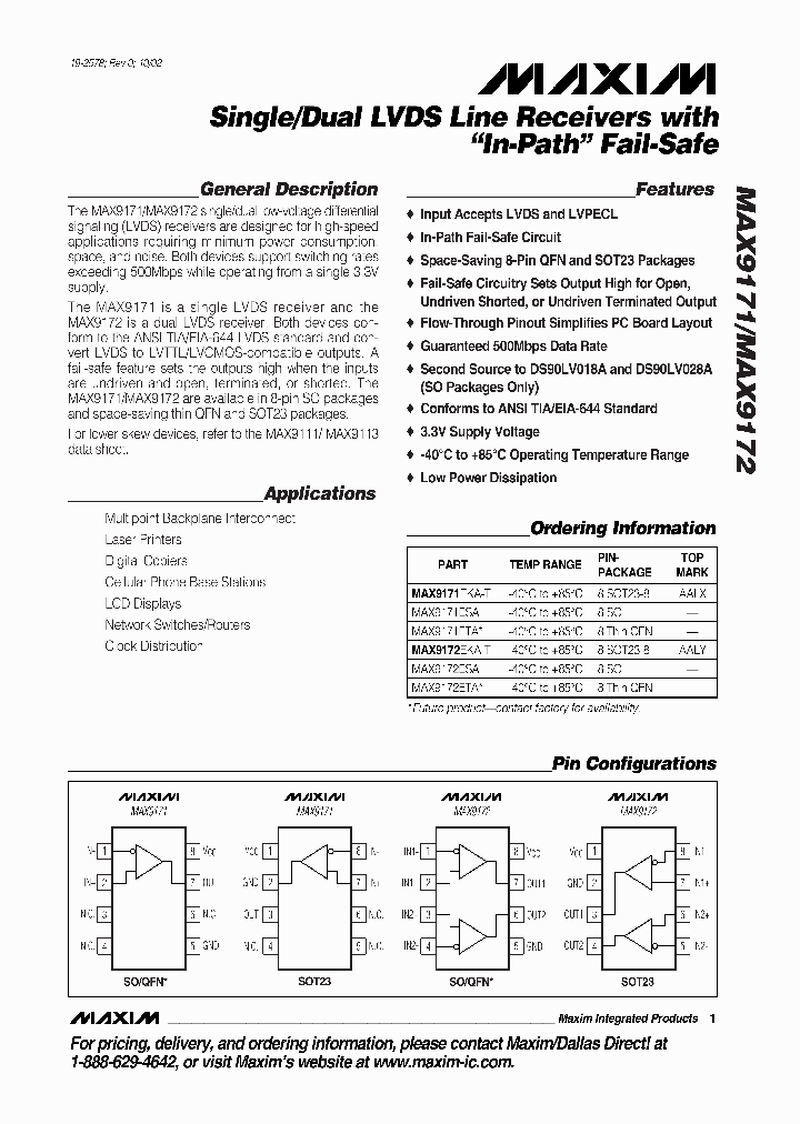 MAX9172ETA_1274219.PDF Datasheet