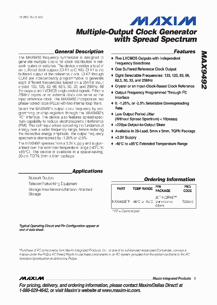 MAX9492ETP_1274275.PDF Datasheet