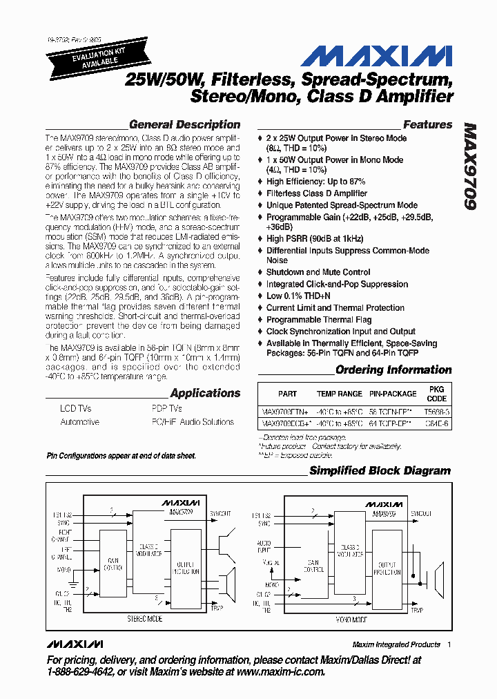 MAX9709ETN_1274299.PDF Datasheet