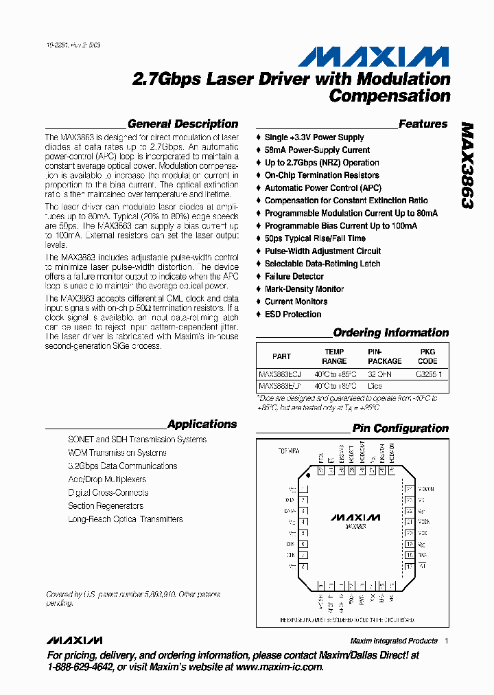 MAX3863_850628.PDF Datasheet