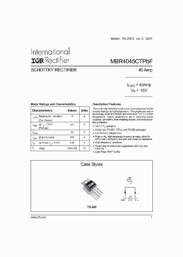 MBR4045CTPBF_1275060.PDF Datasheet