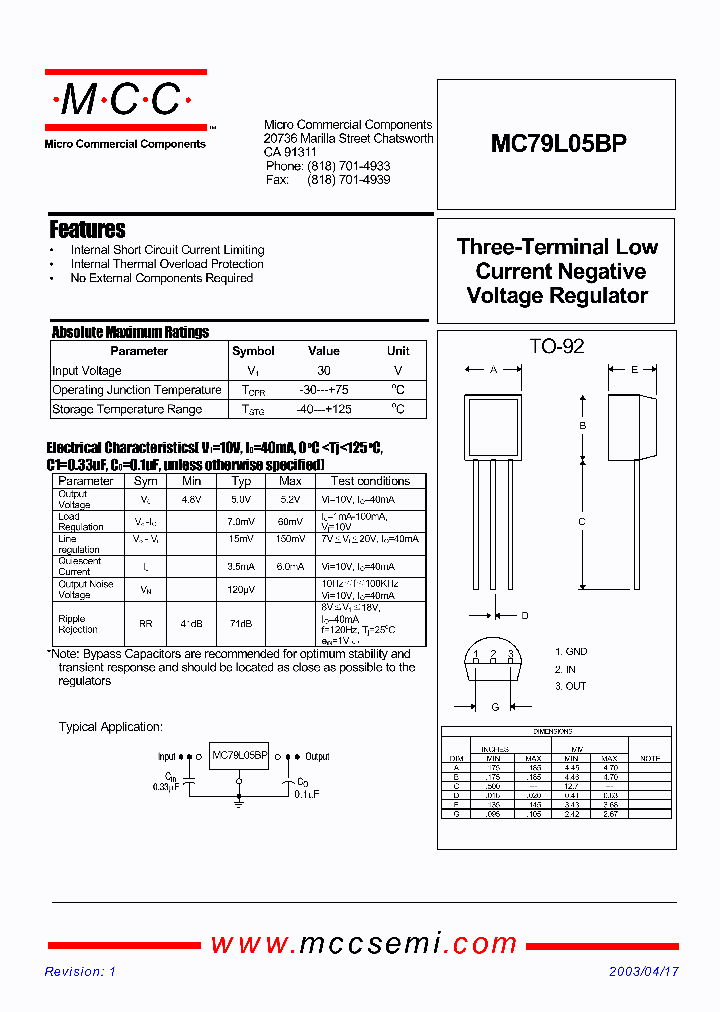 MC79L05BP_1277509.PDF Datasheet