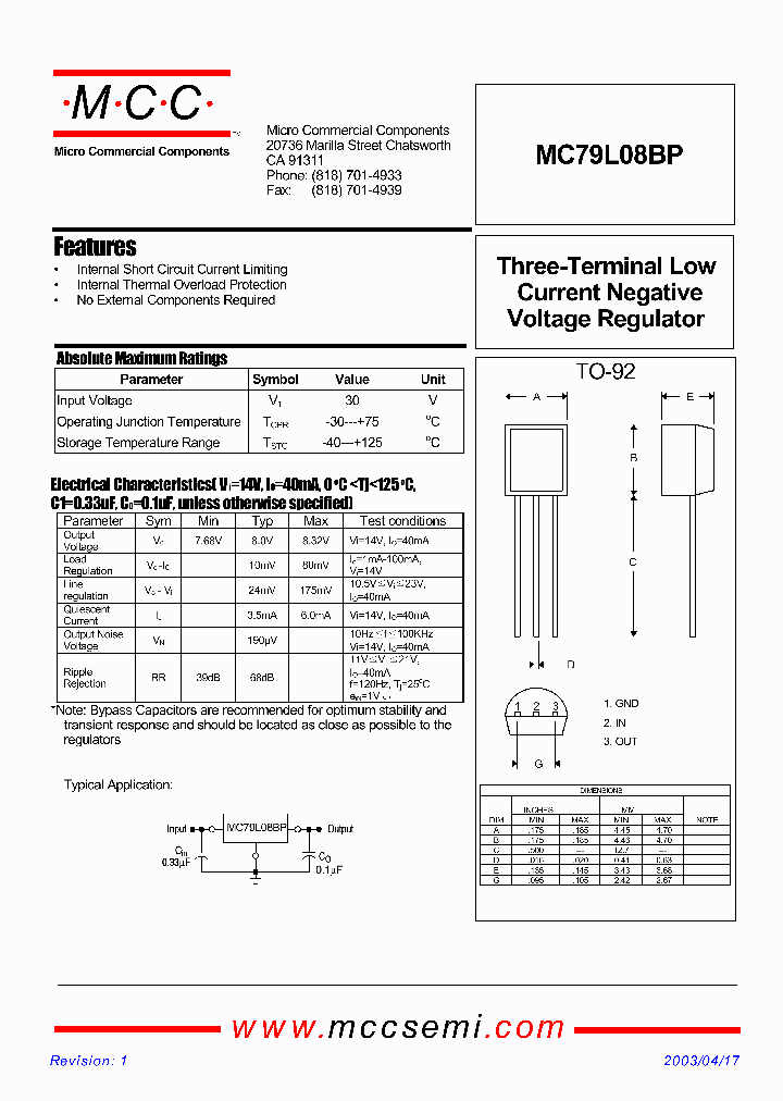 MC79L08BP_1277513.PDF Datasheet