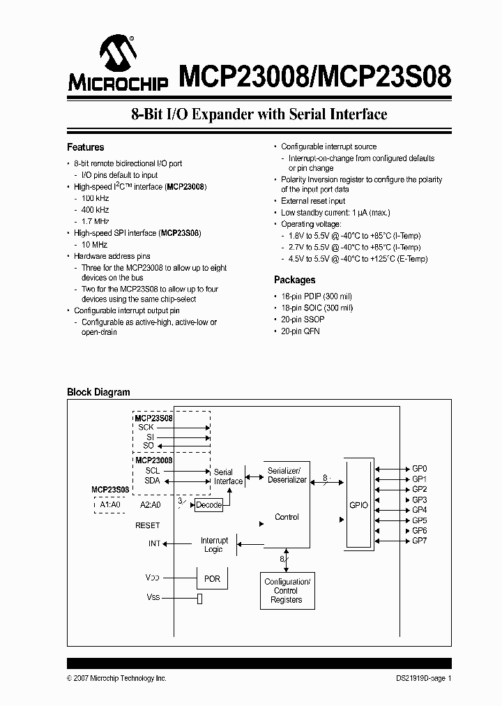 MCP23S08T-EML_1161594.PDF Datasheet
