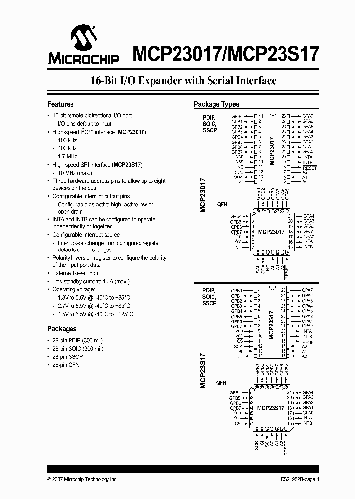 MCP23S17T-ESS_1277941.PDF Datasheet