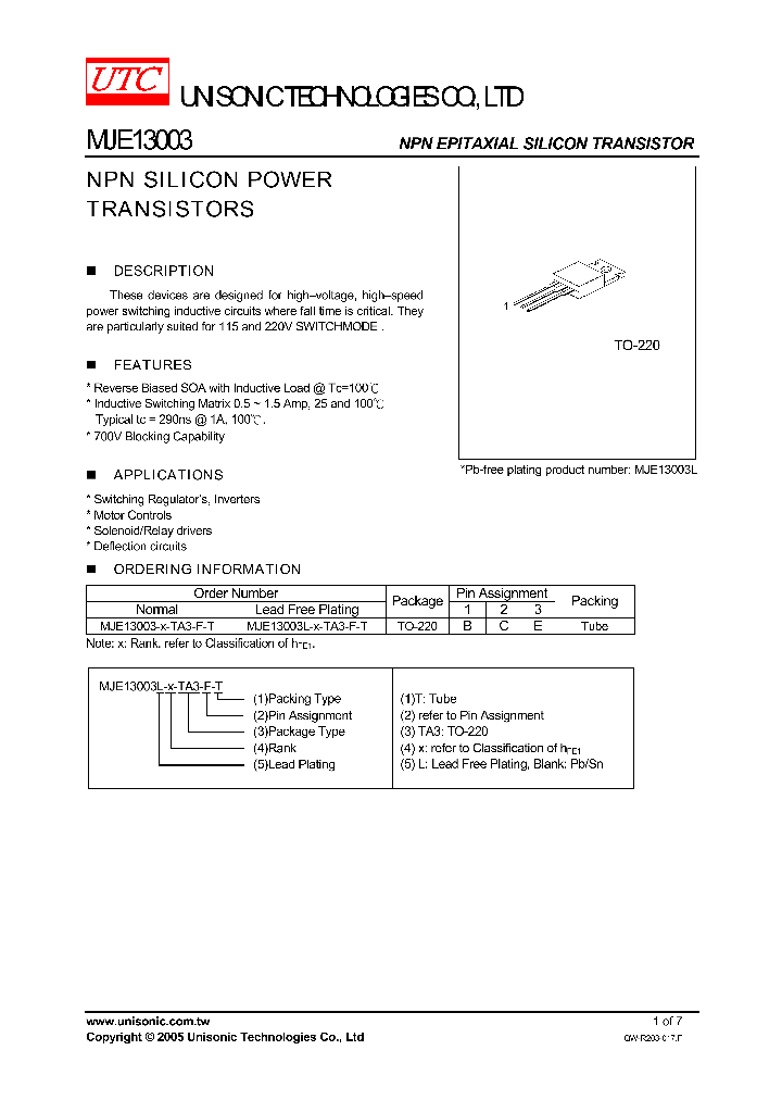 MJE13003L-X-TA3-F-T_1279915.PDF Datasheet