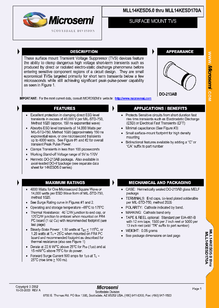 MLL14KESD70_1150104.PDF Datasheet
