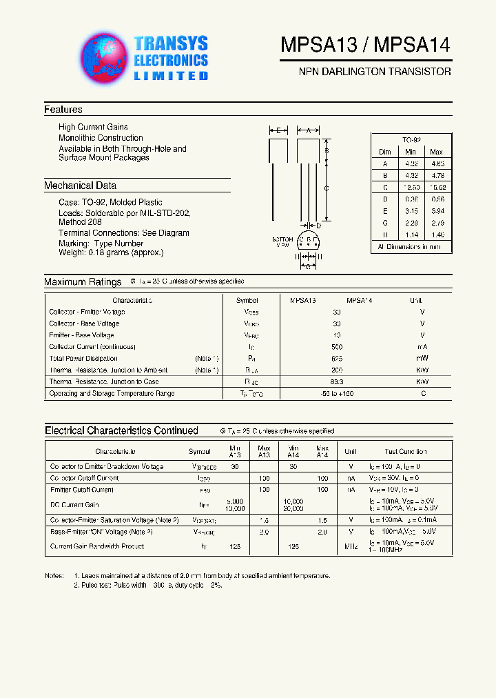 MPSA13_1059298.PDF Datasheet