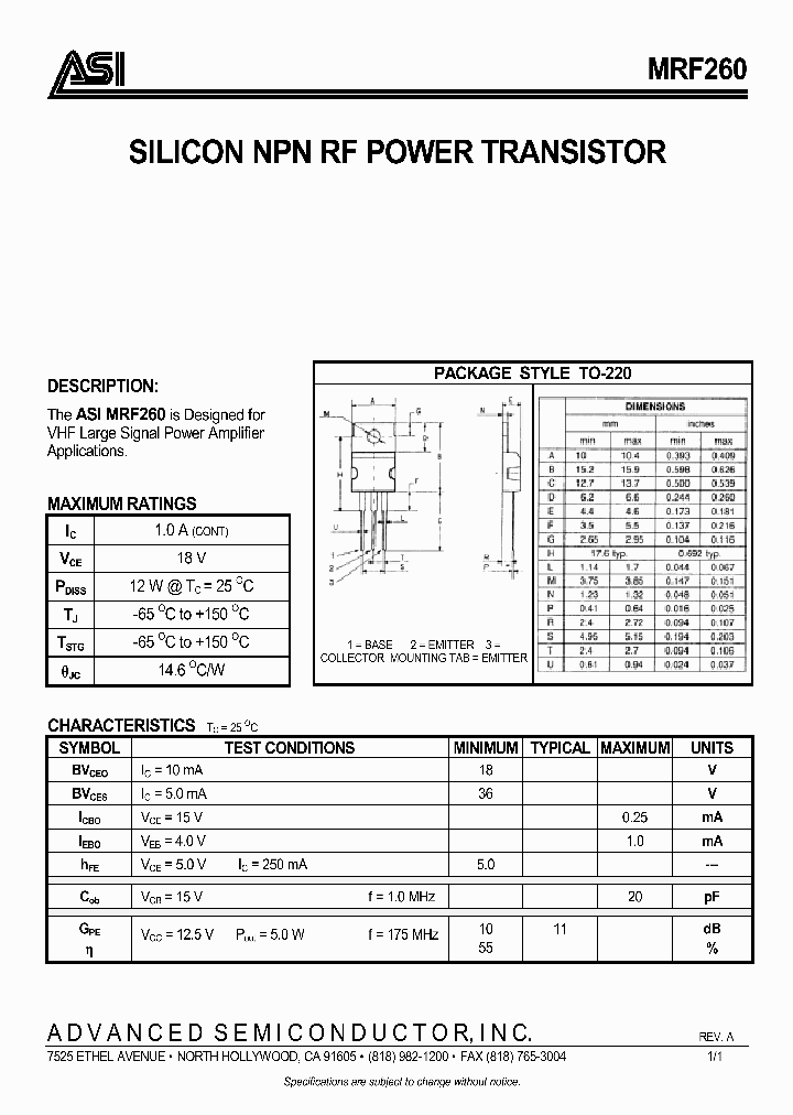 MRF260_1283507.PDF Datasheet