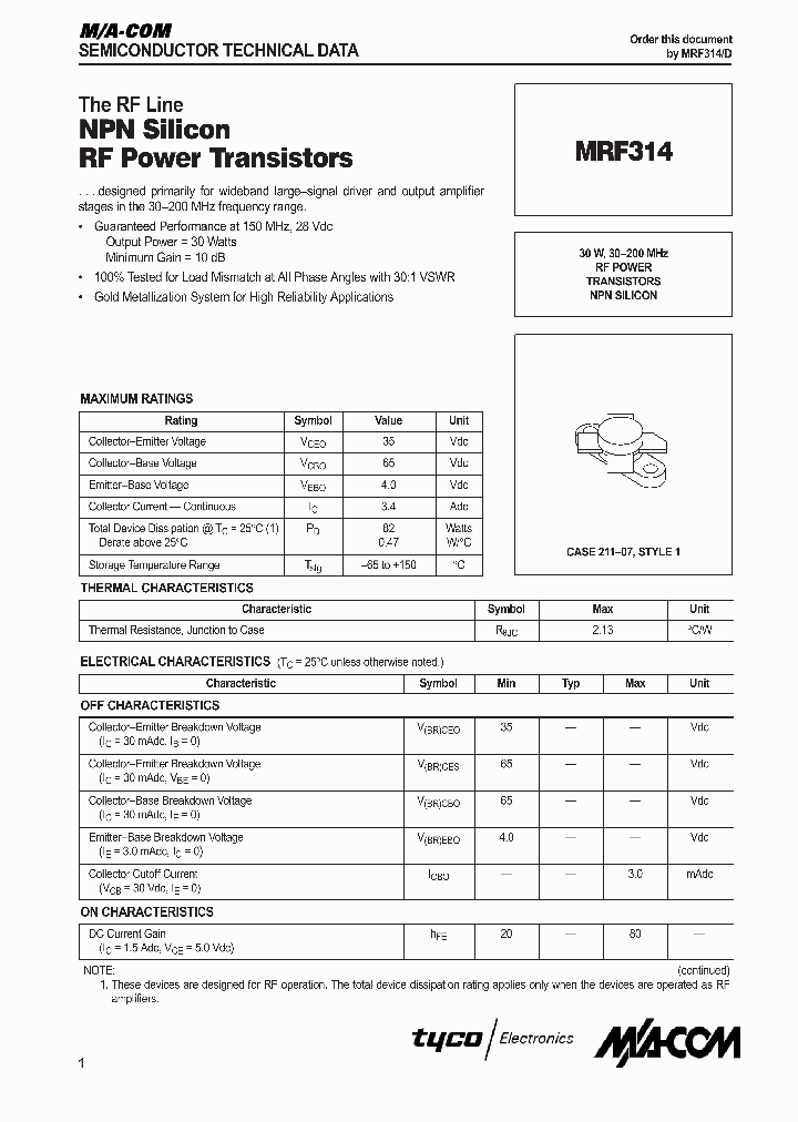 MRF314_1283523.PDF Datasheet