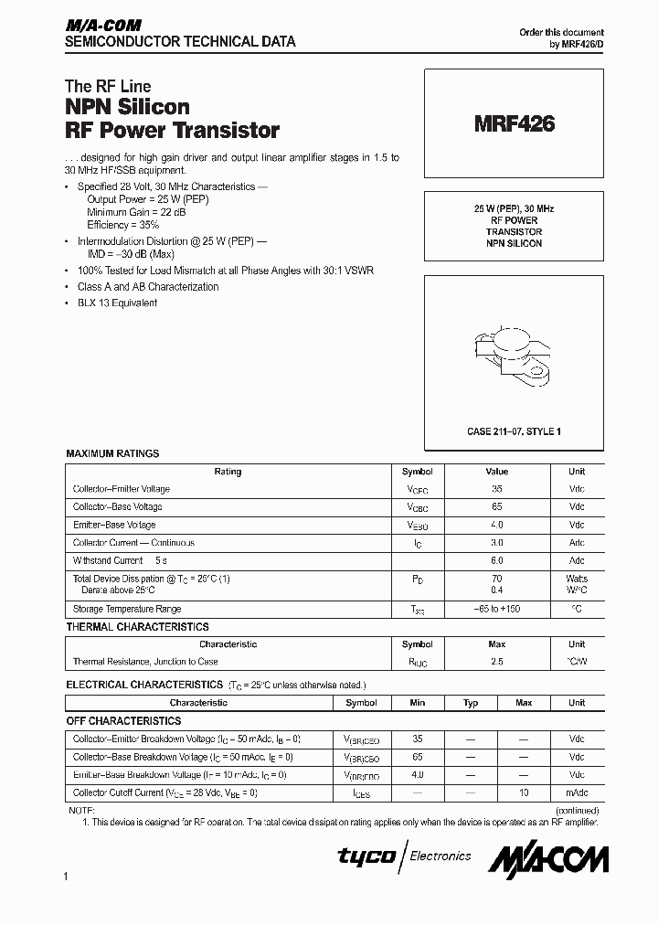 MRF426_1283550.PDF Datasheet
