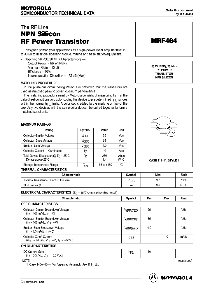 MRF464_1283558.PDF Datasheet