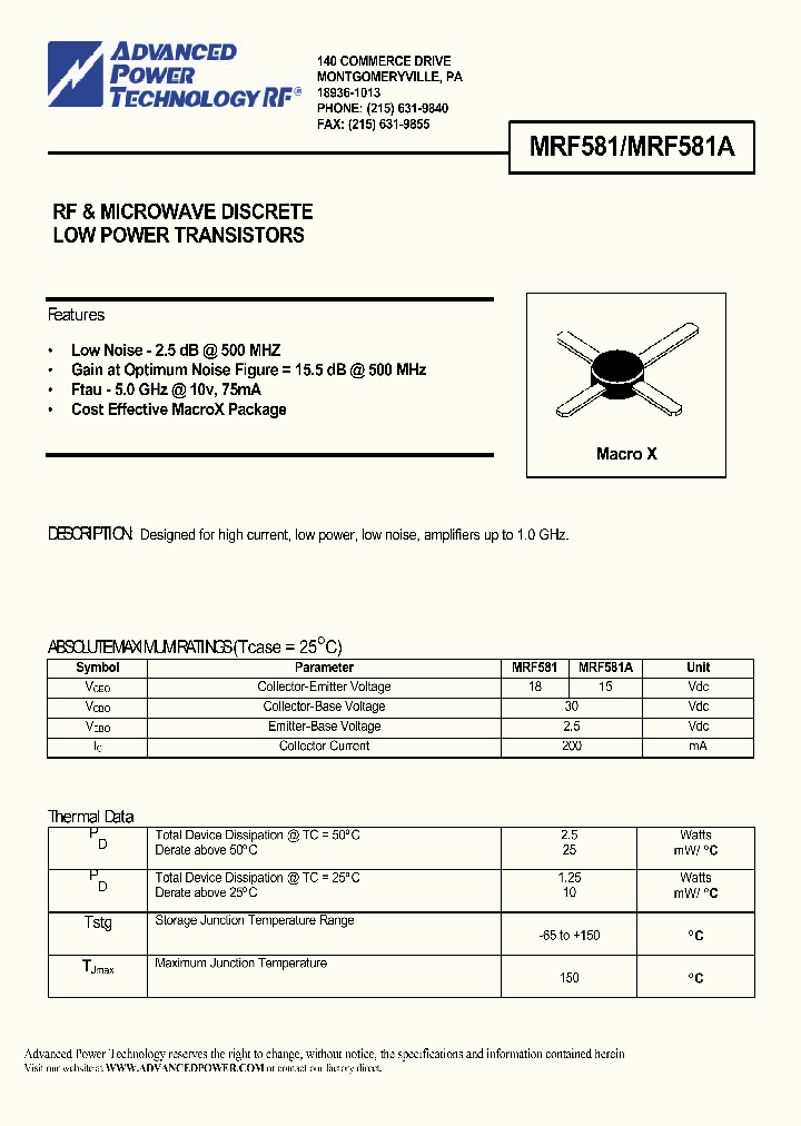 MRF581A_1283576.PDF Datasheet