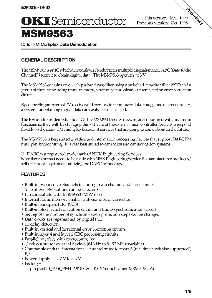 MSM9563GA_1284818.PDF Datasheet