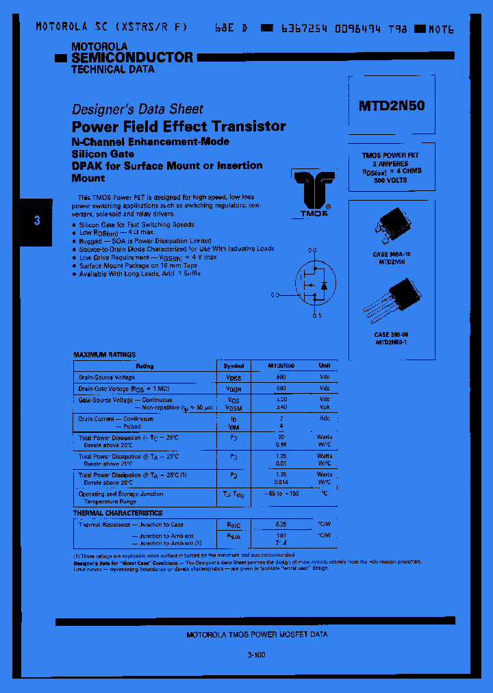 MTD2N50_1285633.PDF Datasheet