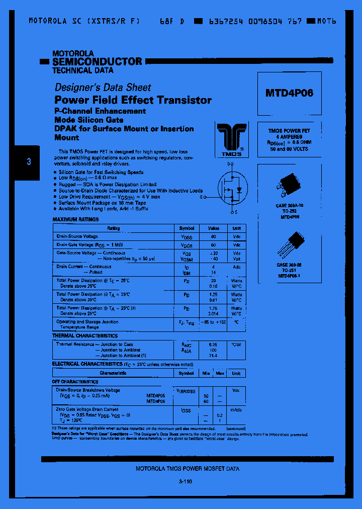 MTD4P06_1285656.PDF Datasheet
