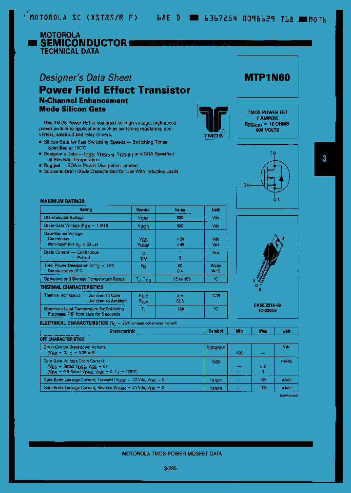 MTP1N60_1061694.PDF Datasheet