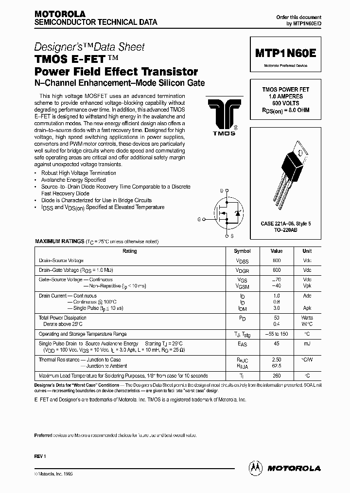 MTP1N60E_1061695.PDF Datasheet