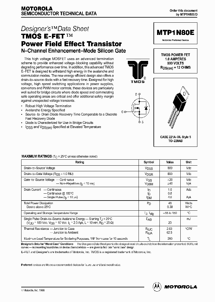 MTP1N80E_1061696.PDF Datasheet