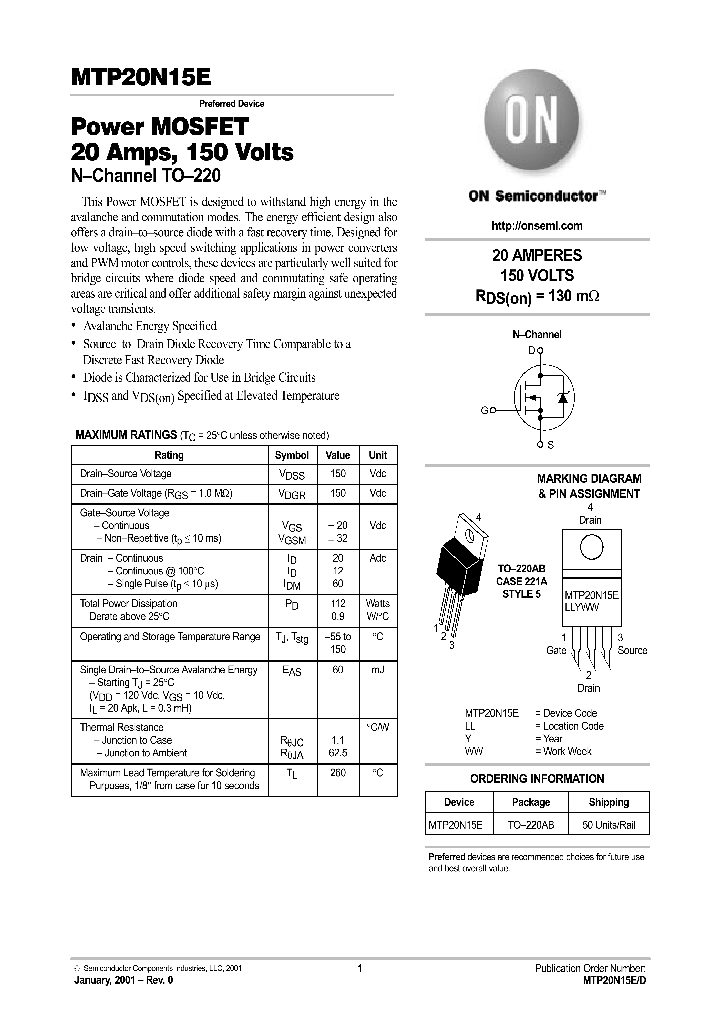 MTP20N15E_1285847.PDF Datasheet