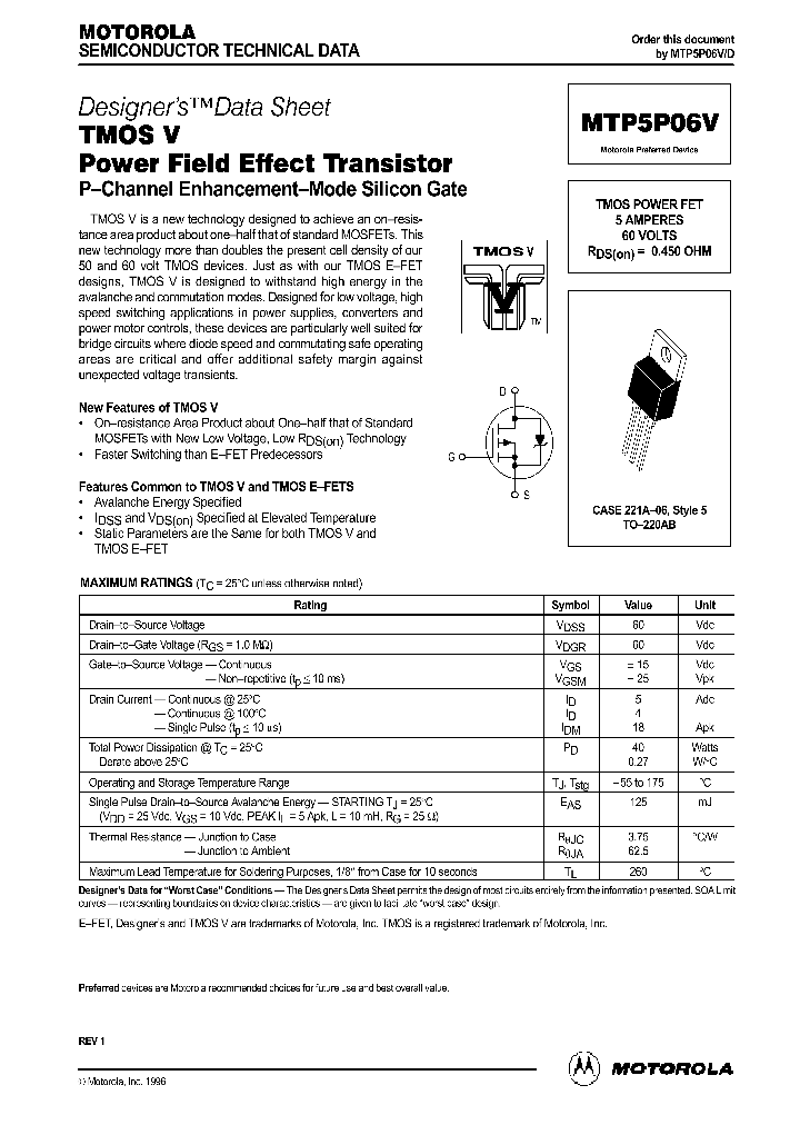 MTP5P06V_1285881.PDF Datasheet