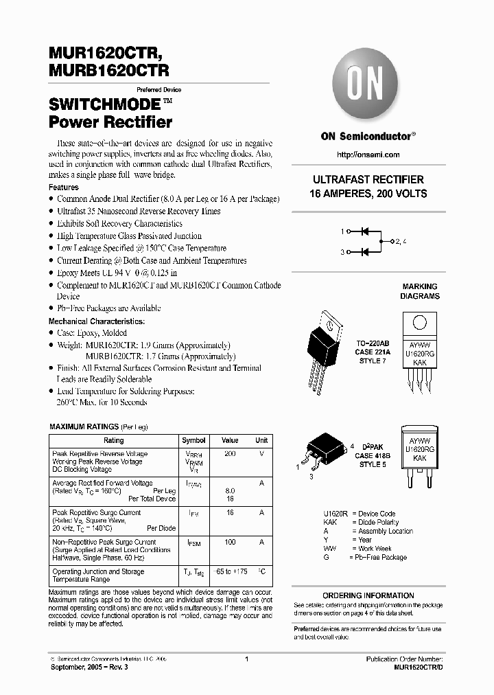 MUR1620CTR_1120881.PDF Datasheet