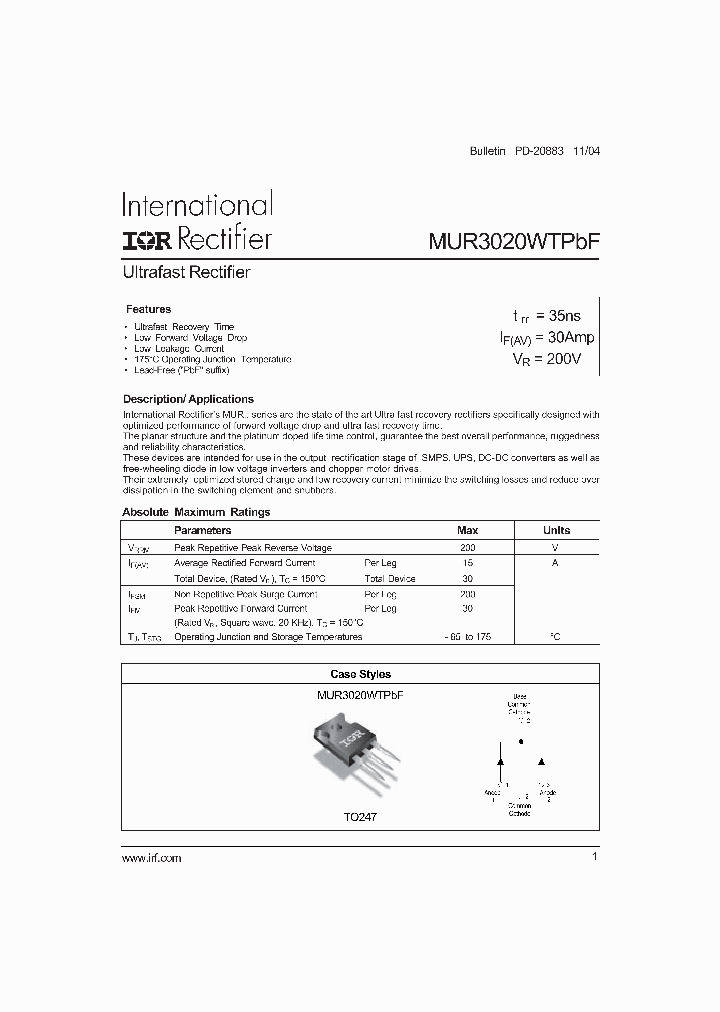 MUR3020WTPBF_1134504.PDF Datasheet