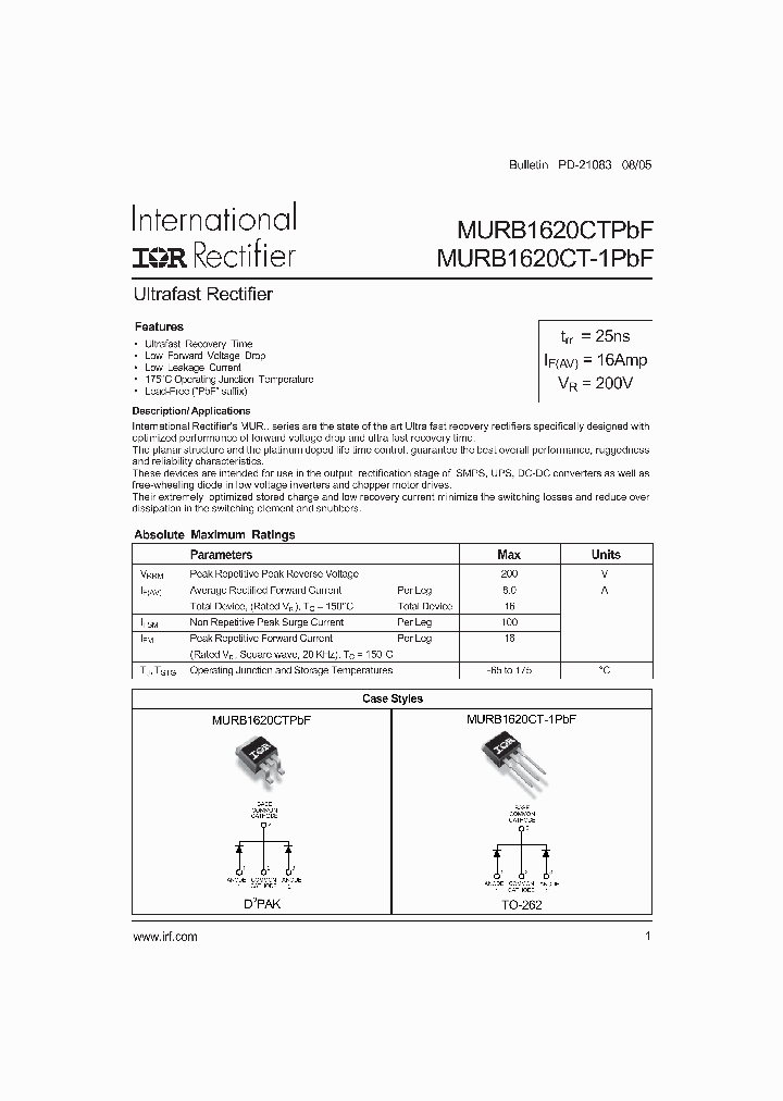 MURB1629-1TRRPBF_1286200.PDF Datasheet
