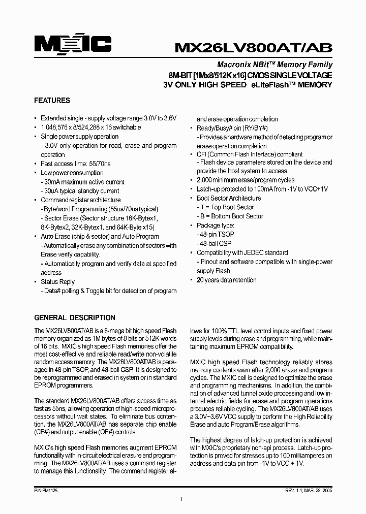 MX26LV800ATXEC-70G_1286630.PDF Datasheet