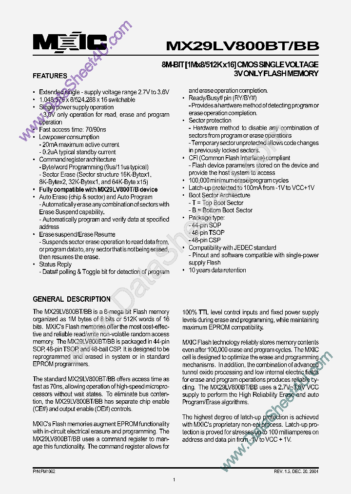 MX29LV800BT_1090035.PDF Datasheet