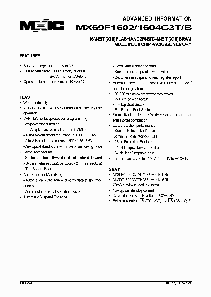 MX69F1604C3TXBI-90_1286756.PDF Datasheet