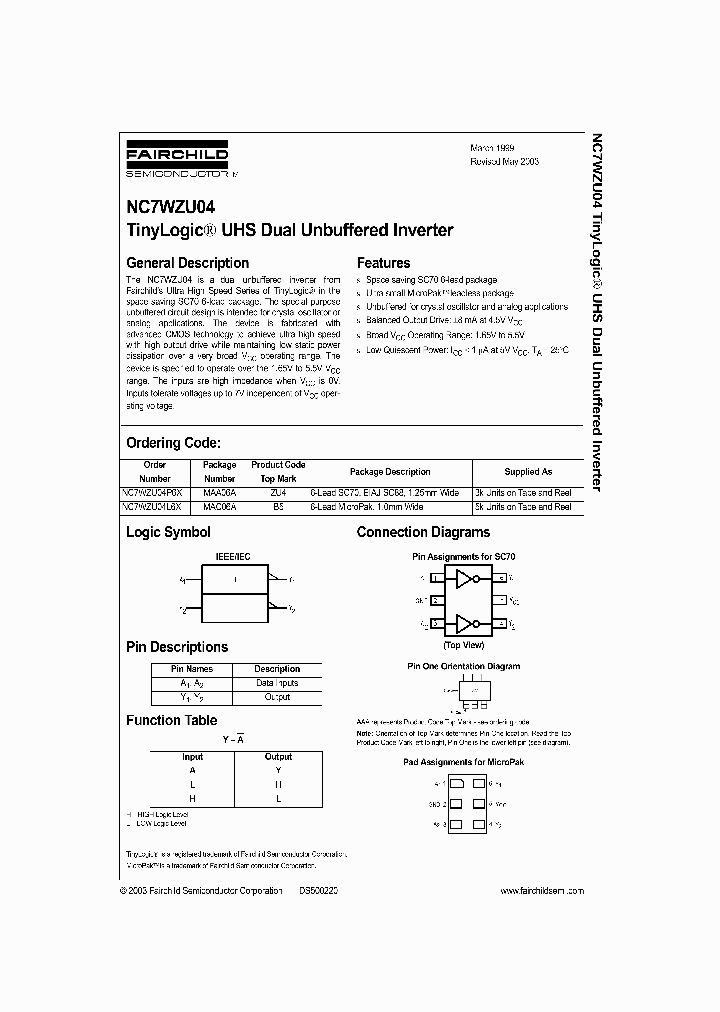 NC7WZU04P6X_1287670.PDF Datasheet