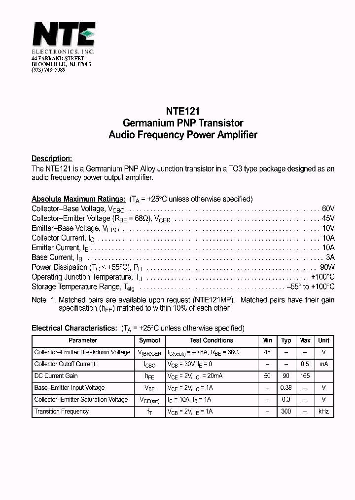 NTE121_1290033.PDF Datasheet