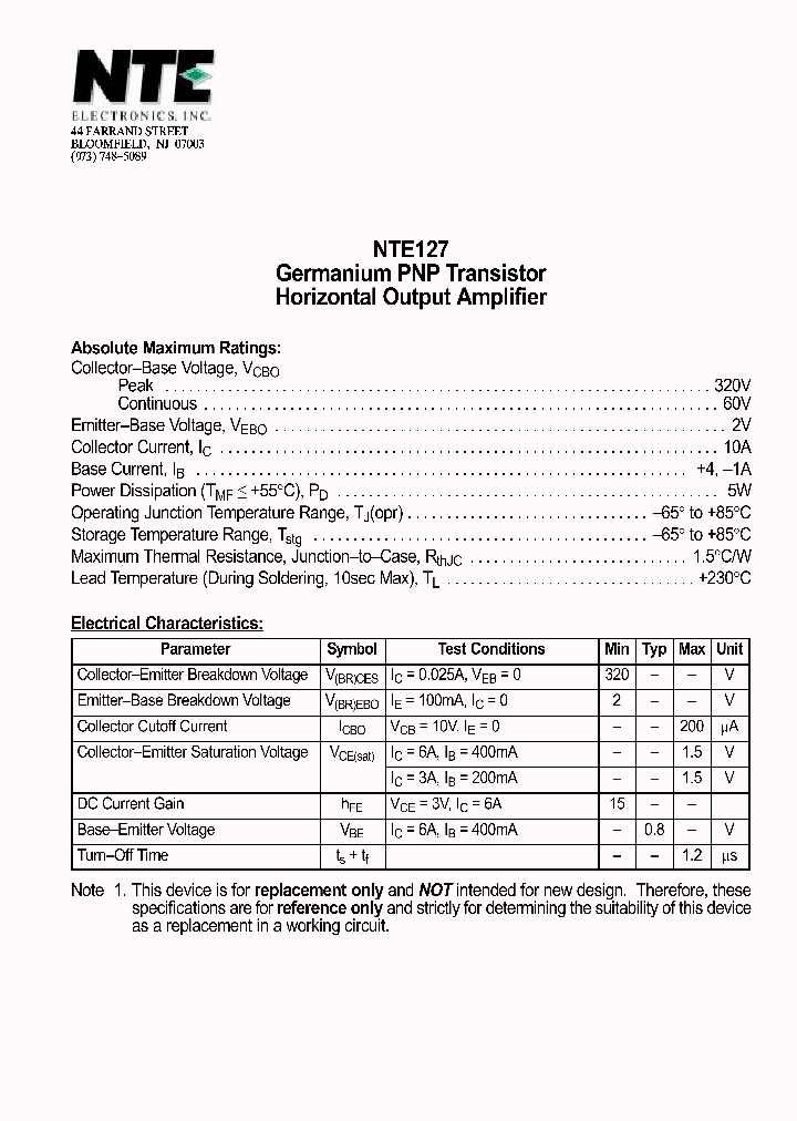 NTE127_1290058.PDF Datasheet