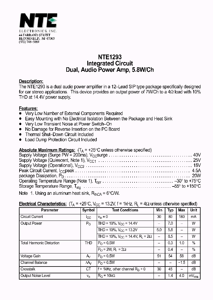 NTE1293_1290067.PDF Datasheet