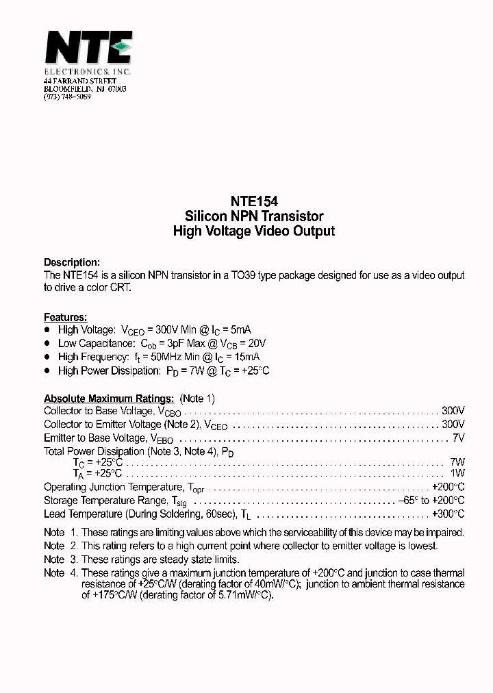 NTE154_1290173.PDF Datasheet