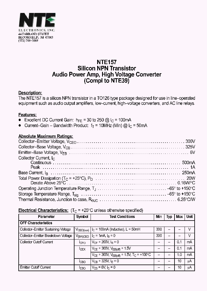 NTE157_1290186.PDF Datasheet