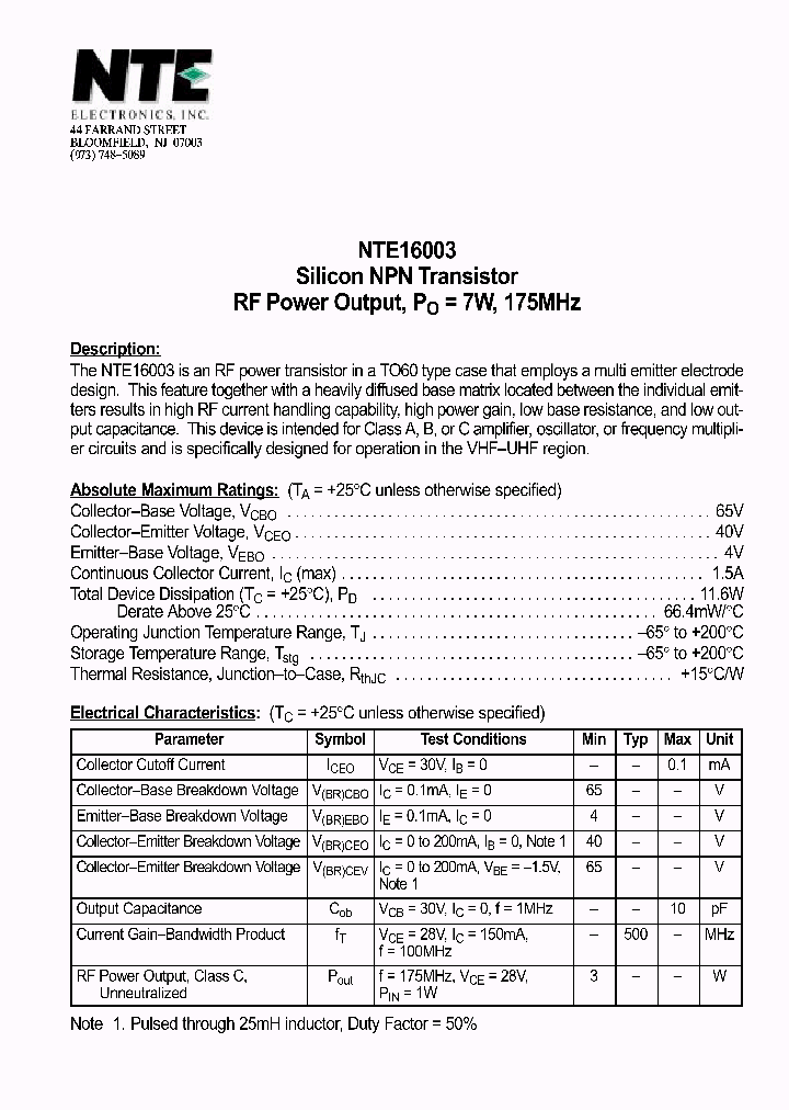 NTE16003_1290200.PDF Datasheet