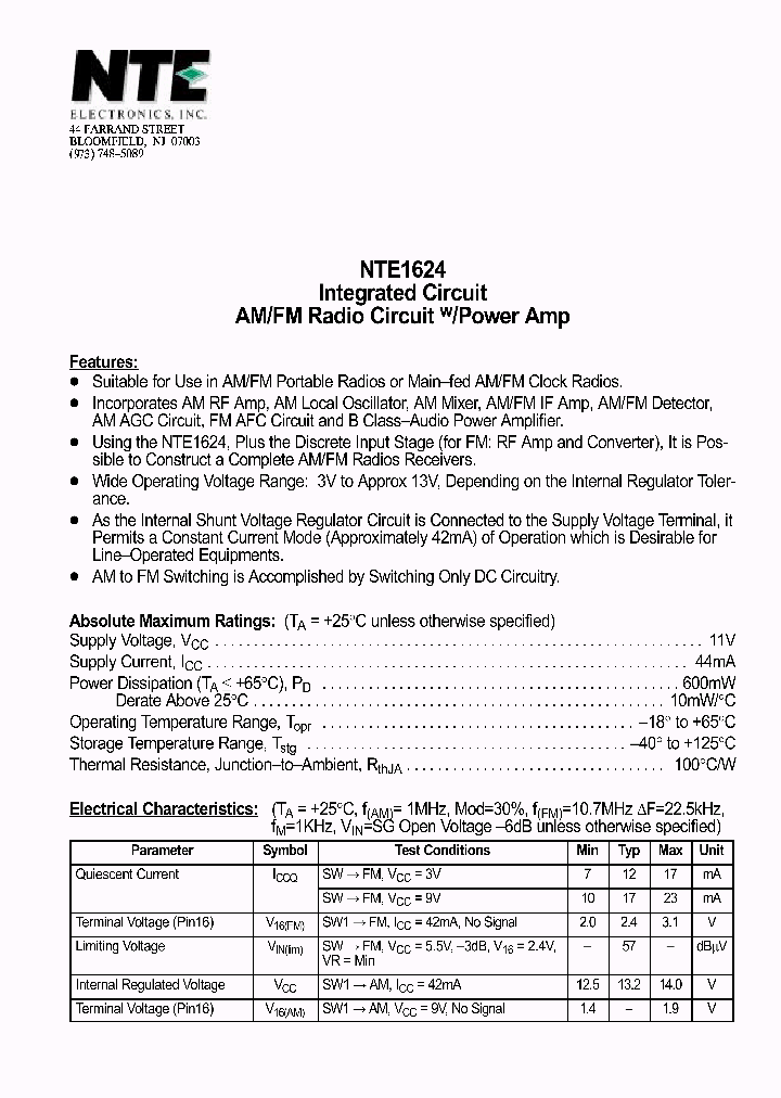 NTE1624_1290217.PDF Datasheet