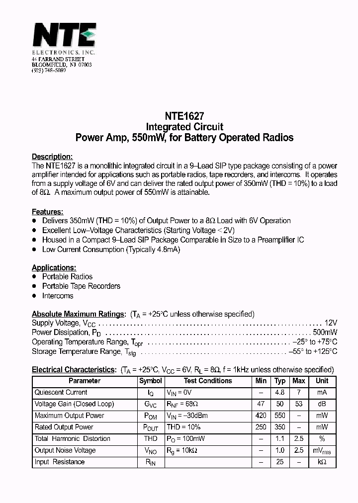 NTE1627_1290218.PDF Datasheet