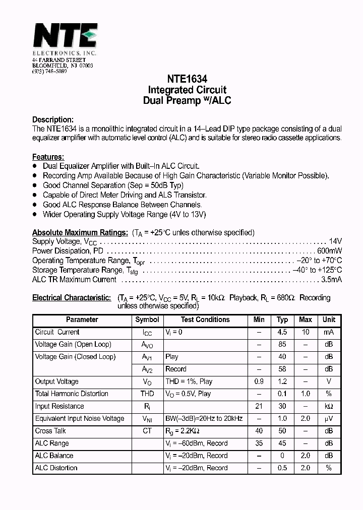 NTE1634_1290222.PDF Datasheet