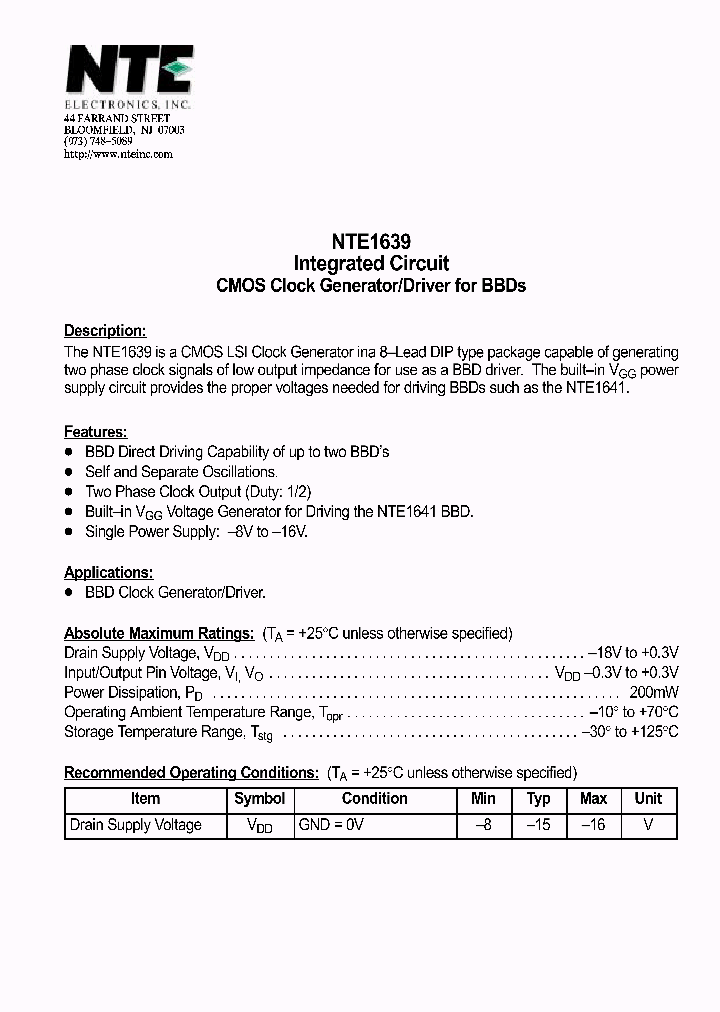 NTE1639_1290224.PDF Datasheet